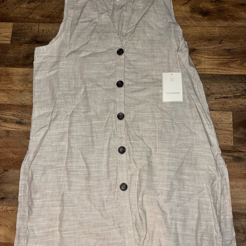 Calligraphie Sleeveless Button-Down Midi Dress - Beige